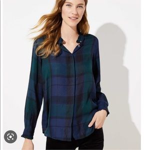 LOFT Ruffle Collar Plaid Utility Blouse